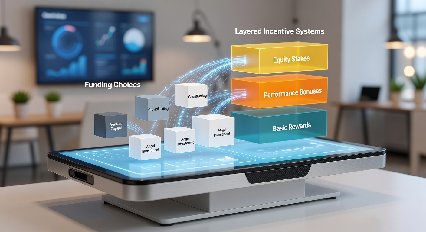 Illustration gestufter Anreizsysteme mit mobilen Live-Tischen und Finanzierungsverknüpfungen