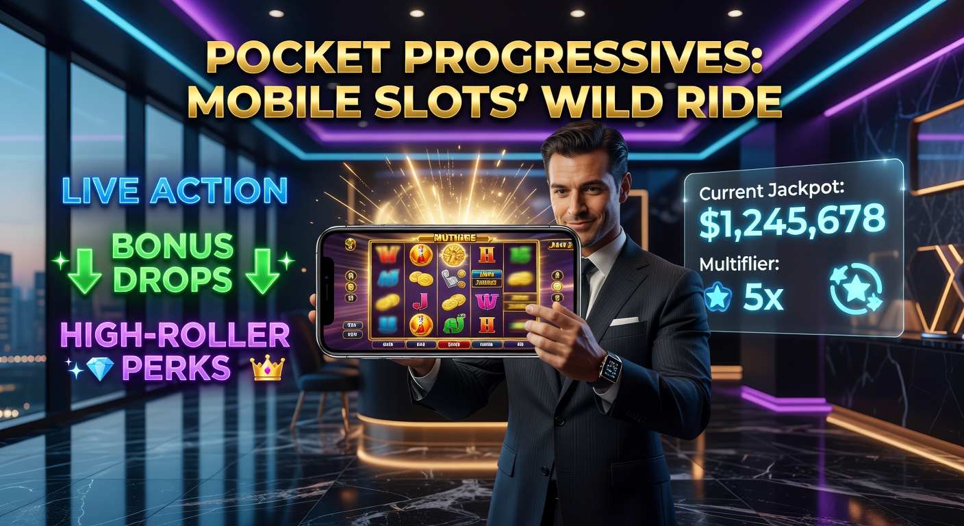 Smartphone-Display zeigt ein mobiles Slot-Spiel mit steigendem progressivem Jackpot und Live-Elementen im Hintergrund