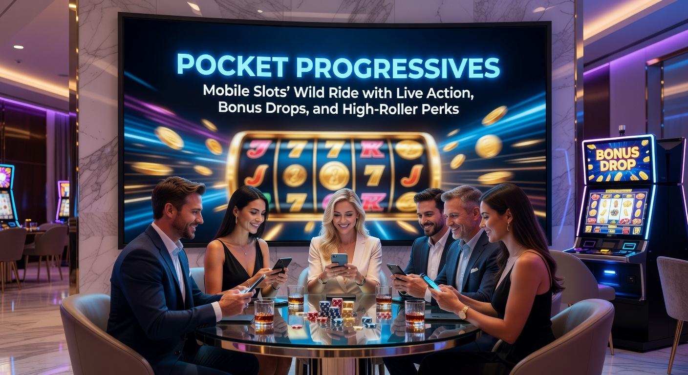 High-Roller auf Smartphone tippt bei einem Slot mit Bonus-Drop und explodierendem Jackpot, Live-Chat im Vordergrund