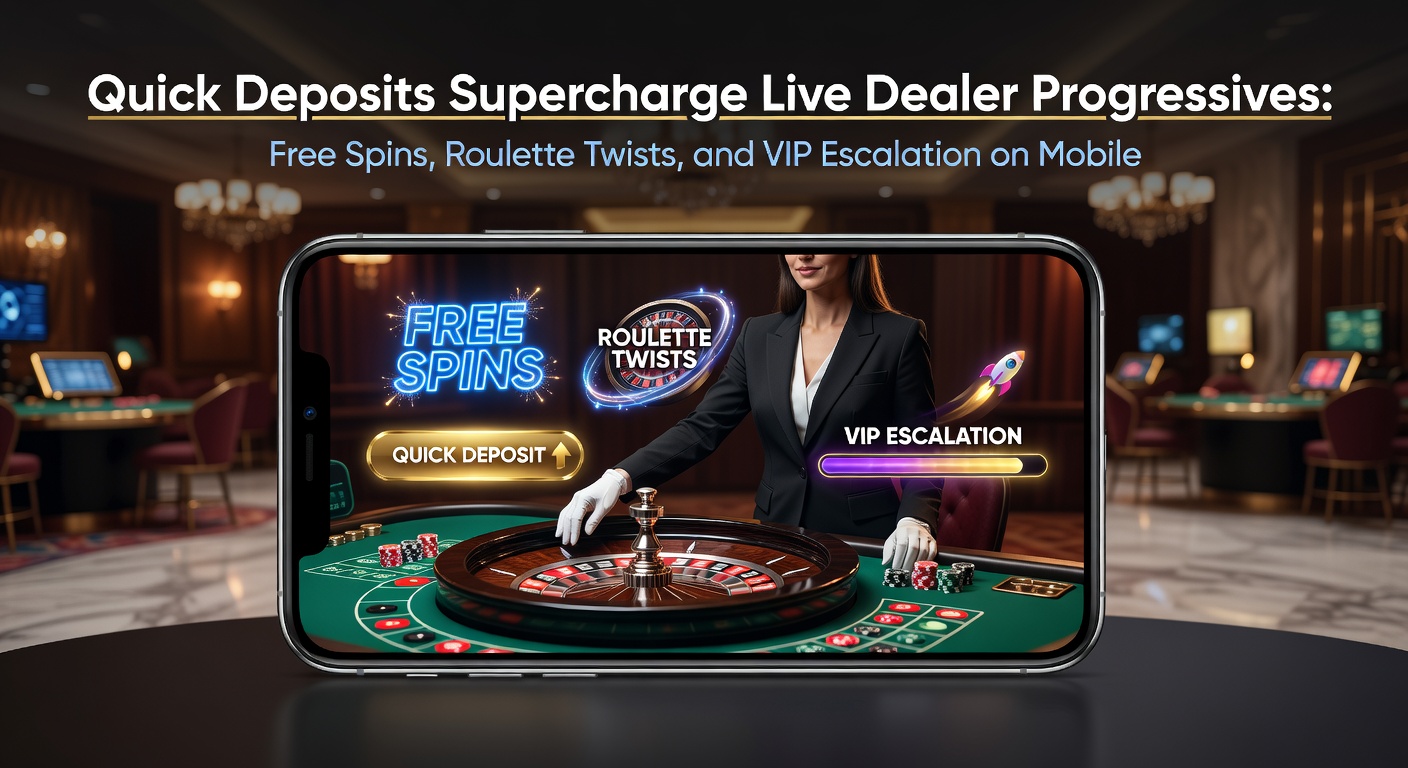 Smartphone mit Live-Dealer-Roulette und progressiven Jackpots, umgeben von Einzahlungs-Icons und VIP-Stufen